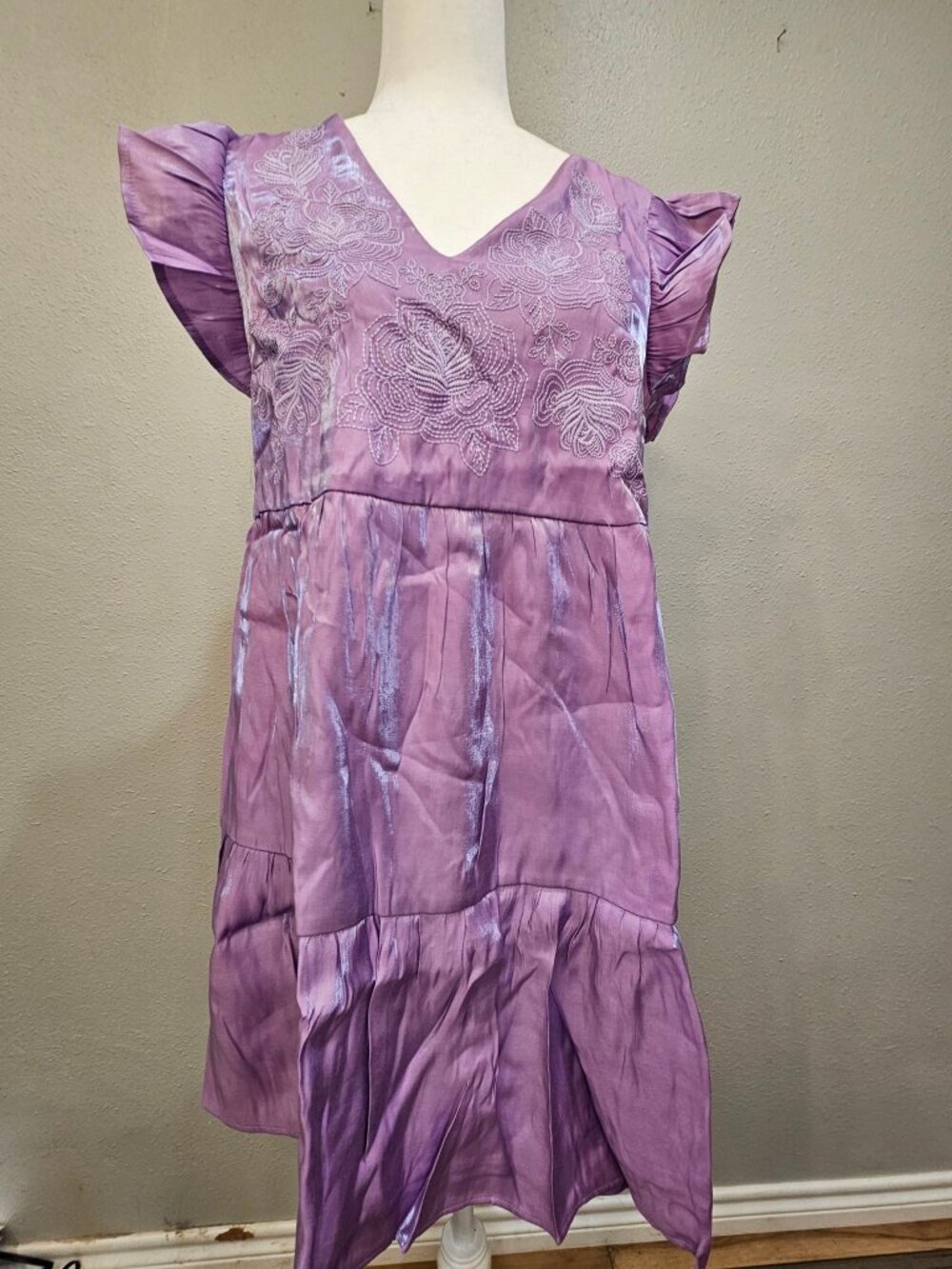 Savanna Jane Lavender Floral Embroidered Babydoll Dress - Size L - New with Tags